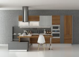 Yog'ochdan tayyorlangan zamonaviy oshxona shkaflari